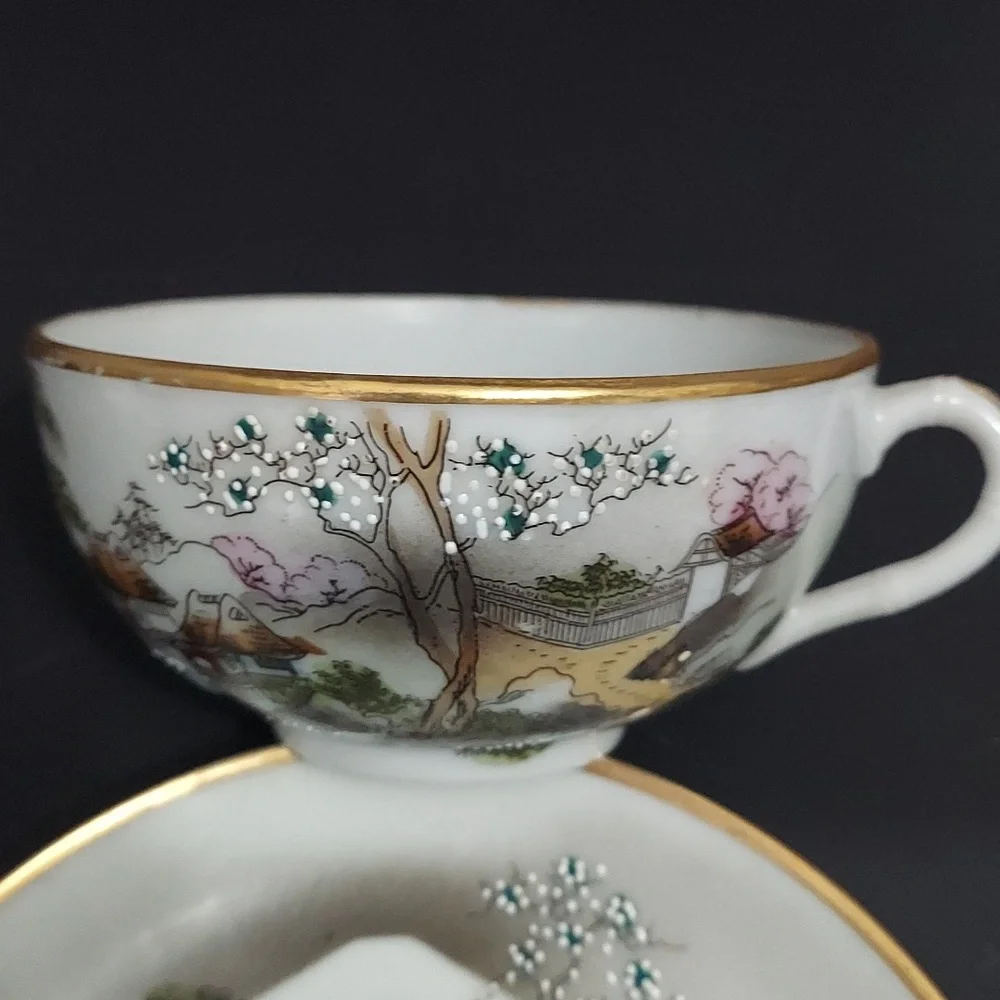 Vintage Nippon Hand-Painted Scenic Teacup and Saucer Set